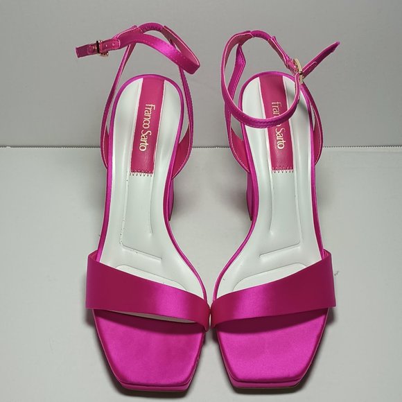New Franco Sarto Women's Daffy Ankle Strap Sandal Heels Bright Pink Satin Size 9 - Picture 5 of 13